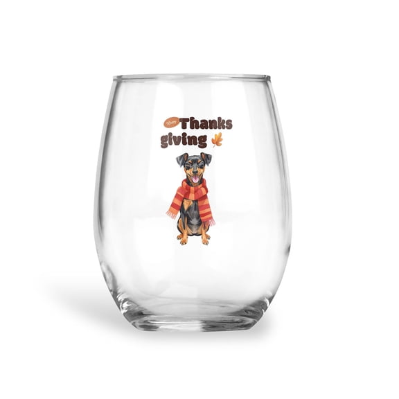 Happy Thanksgiving Miniature Pinscher with Turkey Pumpkins Autumn Vibes 15oz Stemless Wine Glass Mug Mini Pin Dog Lover Wine Glasses Cup - 12018