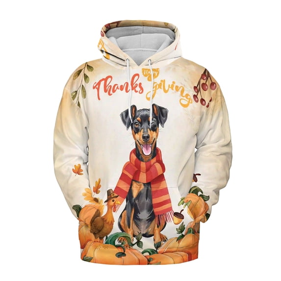 Happy Thanksgiving Miniature Pinscher with Turkey Pumpkins Autumn Vibes All Over Print 3D Hoodie Unisex Merch Hoodies Mini Pin Dog Lover - 12018