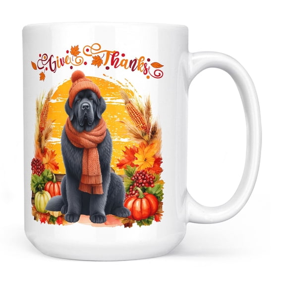 Happy Thanksgiving Newfoundland Give Thanks Fall Beanie Scarf Welcome Mug Newfie Dog Lover Gifts Coffee Tea Cup - 00020