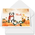 thumbnail image 1 of Happy Thanksgiving Old English Sheepdog with Turkey Pumpkins Autumn Vibes 7x5in Folded Greeting Card Dog Lover Single Note Card with Envelope - 12018, 1 of 5