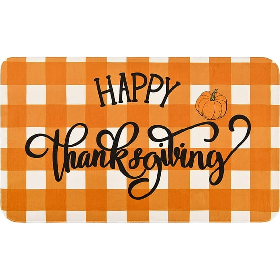 Happy Thanksgiving Outdoor Doormats, Fall Buffalo Plaid Door Mat Non Slip, Autumn Pumpkin Entrance Mat, Harvest Indoor Outdoor Door Rug for Entryway, Thanksgiving Home Decor, 17 x 30 Inch