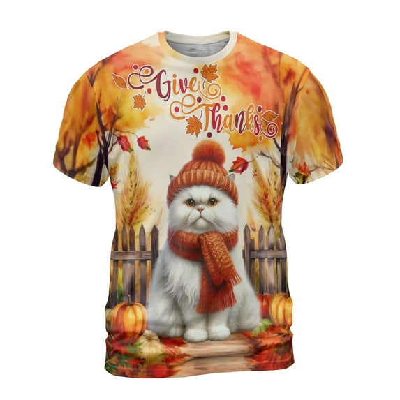Happy Thanksgiving Persian Give Thanks Fall Beanie Scarf Welcome All Over Print 3D Shirt Unisex Merch Cat Lover Kitten Owner Gifts - 00020