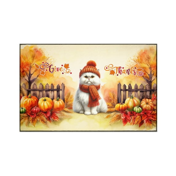 Happy Thanksgiving Persian Give Thanks Fall Beanie Scarf Welcome Indoor Rug Cat Lover Kitten Owner Gifts Carpet Living Bed Room Sofa Home Decor - 00020