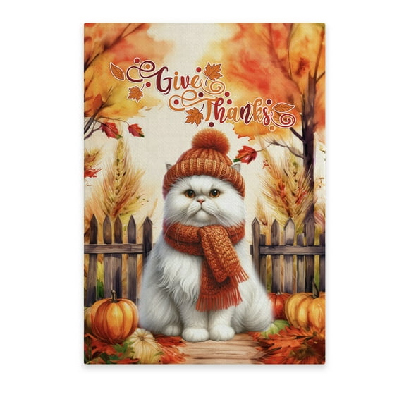 Happy Thanksgiving Persian Give Thanks Fall Beanie Scarf Welcome Vertical Matte Canvas Poster Cat Lover Kitten Owner Gifts Wall Art Home Decor - 00020