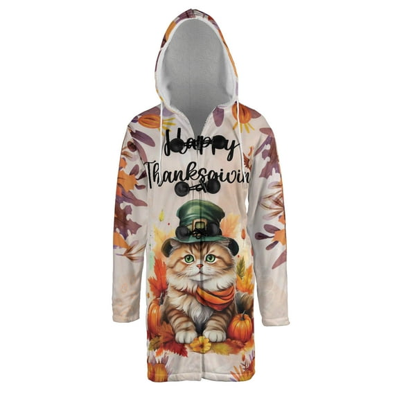 Happy Thanksgiving Persian Welcome Thankful Fall Autumn Pumpkin All Over Print 3D Hooded Duffle Toggle Coat Cat Lover Kitten Owner Gifts - 02021