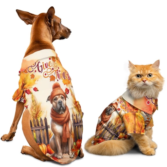 Happy Thanksgiving Pitbull Give Thanks Fall Beanie Scarf Welcome Hawaiian Summer Shirt for Small Medium Large Dog Cat Terrier Dog Lover - 00020