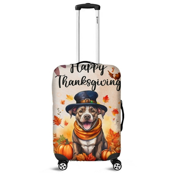 Happy Thanksgiving Pitbull Welcome Thankful Fall Autumn Pumpkin Travel Luggage Cover Terrier Dog Lover Suitcase Dust Protective Decor - 02021