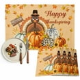 thumbnail image 1 of Happy Thanksgiving Placemats Set of 1 Turkey Maple Leaf Pumpkin Sunflower Harvest Heat Insulated Linen Place Mats, Washable Stain-Proof Table Mats for Dining Tables Holiday Decor 13x19inch, 1 of 9