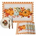 thumbnail image 1 of Happy Thanksgiving Placemats Set of 4 Fall Pumpkins Harvest Plaid Wood Texture Heat Insulated Linen Place Mats, Washable Stain-Proof Table Mats for Dining Tables Holiday Decor 13x19inch, 1 of 9