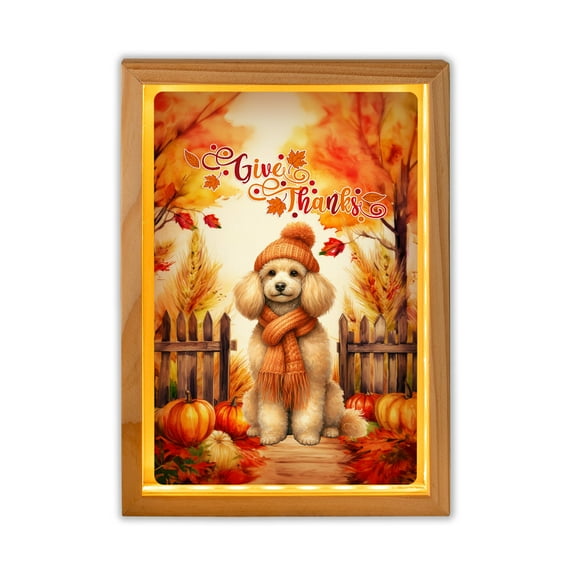 Happy Thanksgiving Poodle Give Thanks Fall Beanie Scarf Welcome Acrylic Plaque with Wood Photo Frame Box Poodles Dog Lover Gifts Idea Light Box - 00020