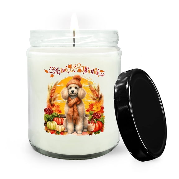 Happy Thanksgiving Poodle Give Thanks Fall Beanie Scarf Welcome Soy Wax Candle Poodles Dog Lover Gifts Idea 16oz White Vanilla Candle - 00020