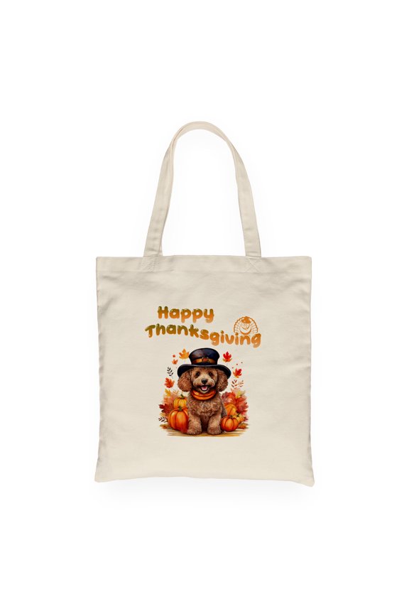 Happy Thanksgiving Poodle Welcome Thankful Fall Autumn Pumpkin Canvas Tote Bag Poodles Dog Lover Gifts Idea Reusable Shopping Grocery Bag - 02021