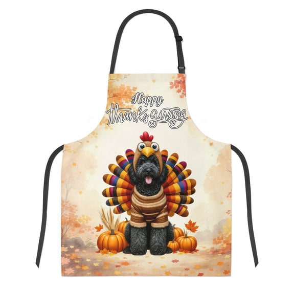 Happy Thanksgiving Portuguese Water Dog Turkey Costume Pumpkins Autumn Leaves Apron PWD Portie Fishing Dog Lover for Cooking Grilling Baking Painting Gardening - 13014
