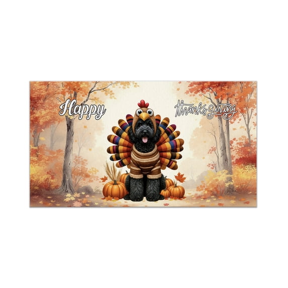 Happy Thanksgiving Portuguese Water Dog Turkey Costume Pumpkins Autumn Leaves Doormat PWD Portie Fishing Dog Lover Indoor Outdoor Welcome Mat - 130144
