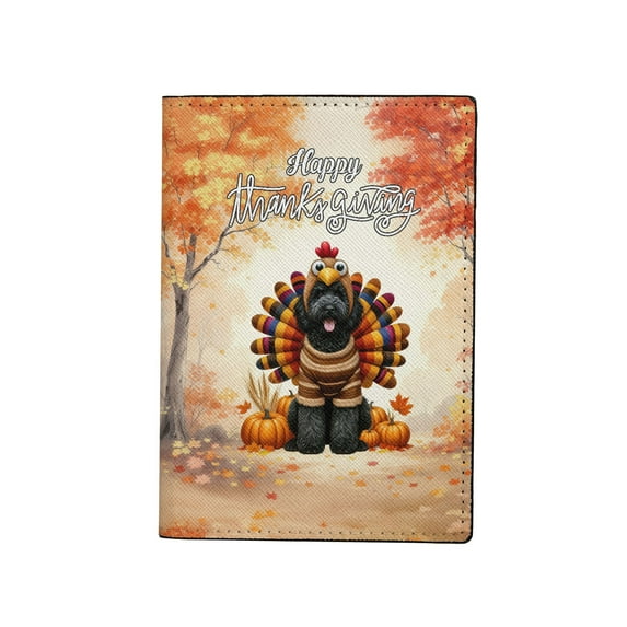 Happy Thanksgiving Portuguese Water Dog Turkey Costume Pumpkins Autumn Leaves Travel Passport Wallet PWD Portie Fishing Dog Lover PU Leather Passport Holder Cover - 13014