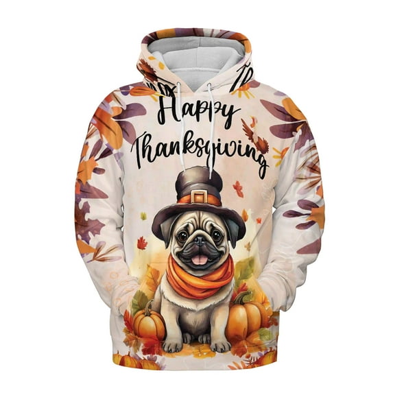 Happy Thanksgiving Pug Welcome Thankful Fall Autumn Pumpkin All Over Print 3D Hoodie Unisex Merch Hoodies Dog Lover Gifts - 02021