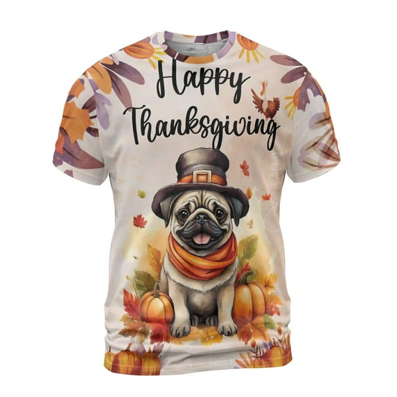 Happy Thanksgiving Pug Welcome Thankful Fall Autumn Pumpkin All Over Print 3D Shirt Unisex Merch Dog Lover Gifts - 02021