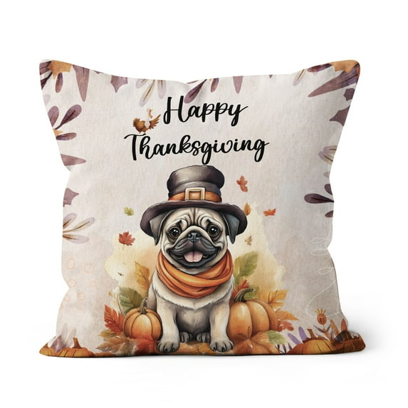 Happy Thanksgiving Pug Welcome Thankful Fall Autumn Pumpkin Pillow Cushion Double Sided Dog Lover Gifts Throw Pillow - 02021