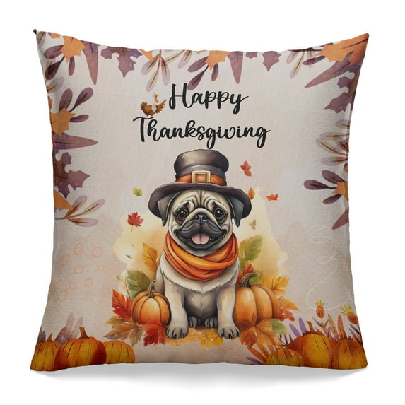 Happy Thanksgiving Pug Welcome Thankful Fall Autumn Pumpkin Pillowcase Double Sided Dog Lover Gifts Pillow Case Covers - 02021