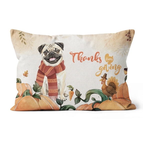 Happy Thanksgiving Pug with Turkey Pumpkins Autumn Vibes Pillow Cushion Double Sided Dog Lover Gifts Throw Pillow - 12018
