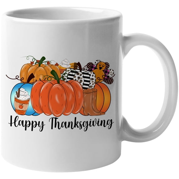 Happy Thanksgiving Pumpkin Designs Fantastic Fall Thanksgiving Season Gift Idea White Ceramic 11oz Coffee Mug