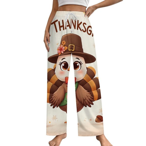 Happy Thanksgiving Pumpkin Turkey Pajamas Leisure Trousers Soft Warm Sleepwear Bottoms Loose Retro Nightwear