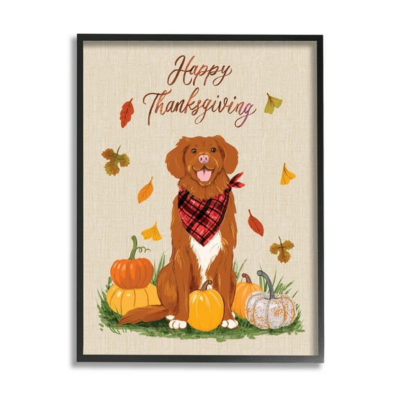 Happy Thanksgiving Pumpkins Dog Holiday Graphic Art Black Framed Art Print Wall Art