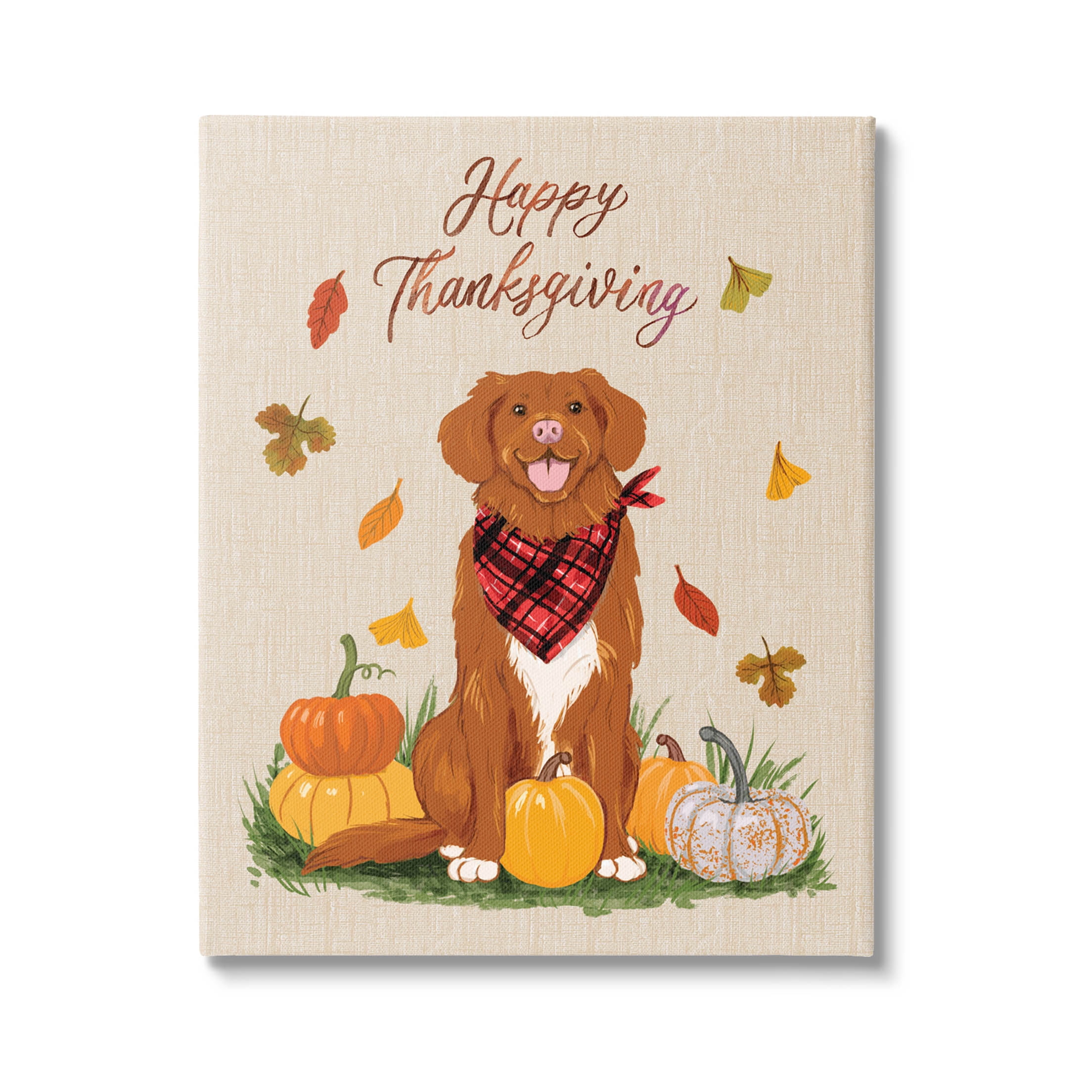 Happy Thanksgiving Pumpkins Dog Holiday Graphic Art Gallery Wrapped Canvas Print Wall Art