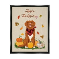 Happy Thanksgiving Pumpkins Dog Holiday Graphic Art Jet Black Framed Art Print Wall Art