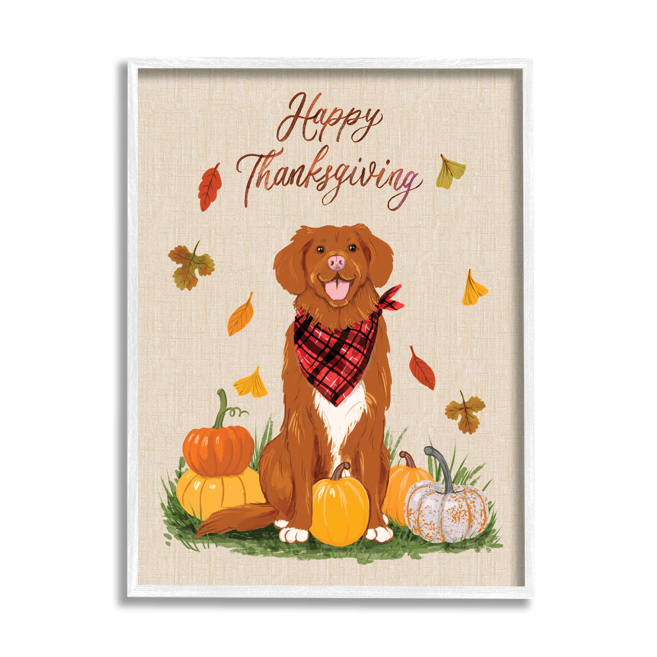 Happy Thanksgiving Pumpkins Dog Holiday Graphic Art White Framed Art Print Wall Art