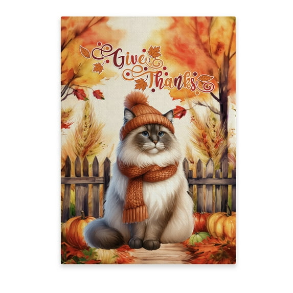 Happy Thanksgiving Ragdoll Give Thanks Fall Beanie Scarf Welcome Vertical Matte Canvas Poster Cat Lover Kitten Owner Gifts Idea Wall Art Home Decor - 00020