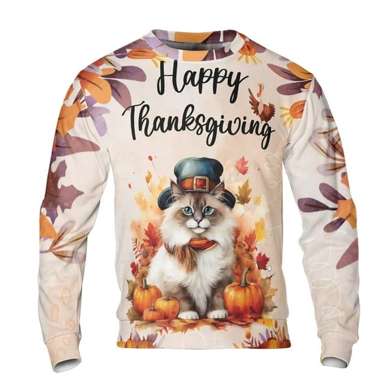 Happy Thanksgiving Ragdoll Welcome Thankful Fall Autumn Pumpkin All Over Print 3D Sweatshirt Unisex Merch Cat Lover Kitten Owner Gifts Idea - 02021