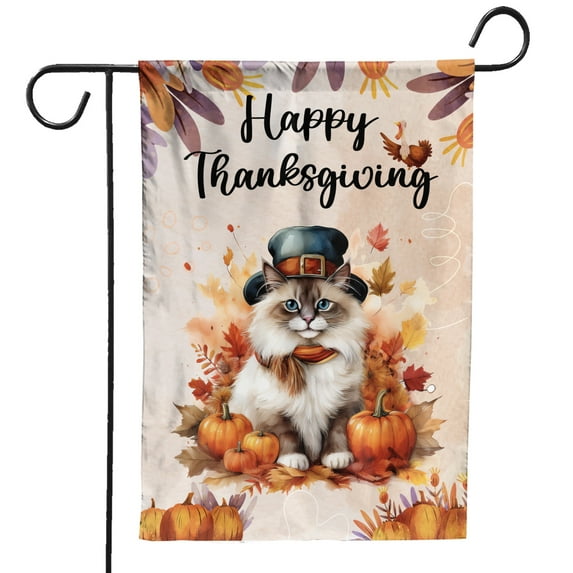 Happy Thanksgiving Ragdoll Welcome Thankful Fall Autumn Pumpkin Garden Flag 12x18in Double Sided Cat Lover Kitten Owner Gifts Idea Outdoor Decor - 02021
