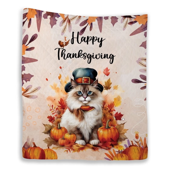 Happy Thanksgiving Ragdoll Welcome Thankful Fall Autumn Pumpkin Quilt Blanket Cat Lover Kitten Owner Gifts Idea Cozy Comforter Throw Blanket - 02021