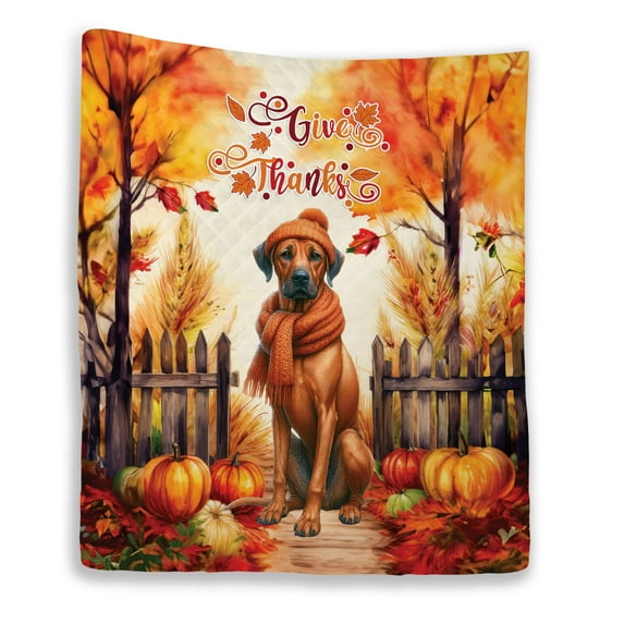 Happy Thanksgiving Rhodesian Ridgeback Give Thanks Fall Beanie Scarf Welcome Quilt Blanket Ridgebacks Dog Lover Gifts Cozy Comforter Throw Blanket - 00020