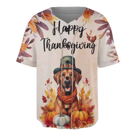 Happy Thanksgiving Rhodesian Ridgeback Welcome Thankful Fall Autumn Pumpkin All Over Print 3D Baseball Shirt Ridgebacks Dog Lover Gifts Softball Sport - 02021