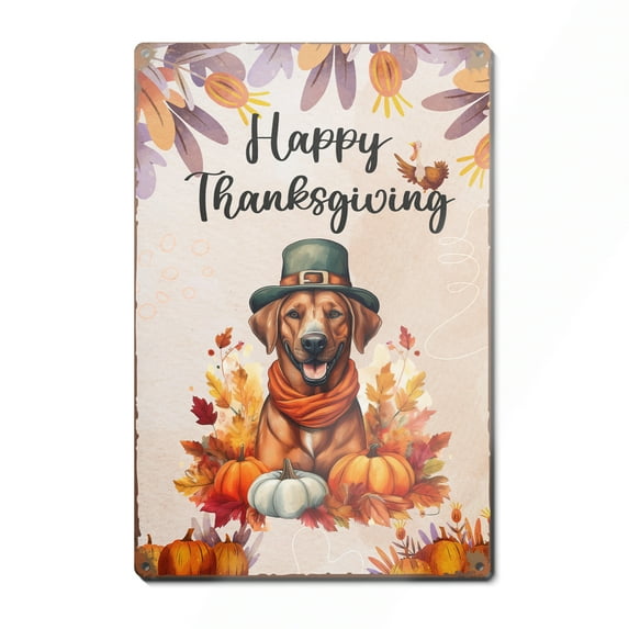 Happy Thanksgiving Rhodesian Ridgeback Welcome Thankful Fall Autumn Pumpkin Vertical Metal Aluminum Sign Ridgebacks Dog Lover Gifts Wall Art Home Decor - 02021