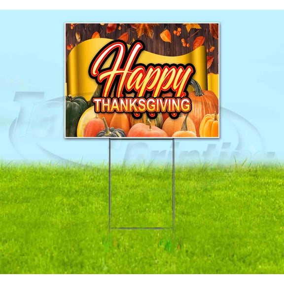 Happy Thanksgiving Ribbon (18" x 24") Yard Sign, Includes Metal Step Stake