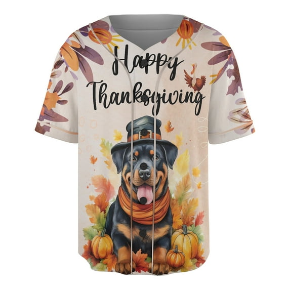 Happy Thanksgiving Rottweiler Welcome Thankful Fall Autumn Pumpkin All Over Print 3D Baseball Shirt Rottie Dog Lover Gifts Idea Softball Sport - 02021