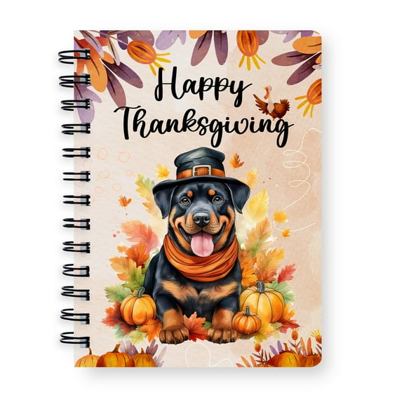 Happy Thanksgiving Rottweiler Welcome Thankful Fall Autumn Pumpkin Spiral Bound Journal Rottie Dog Lover Gifts Idea 5x7in Spiral Notebook - 02021