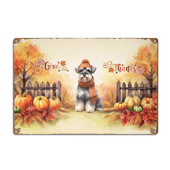 Happy Thanksgiving Schnauzer Give Thanks Fall Beanie Scarf Welcome Horizontal Metal Aluminum Sign Miniature Schnauzer Dog Lover Wall Art Home Decor - 00020