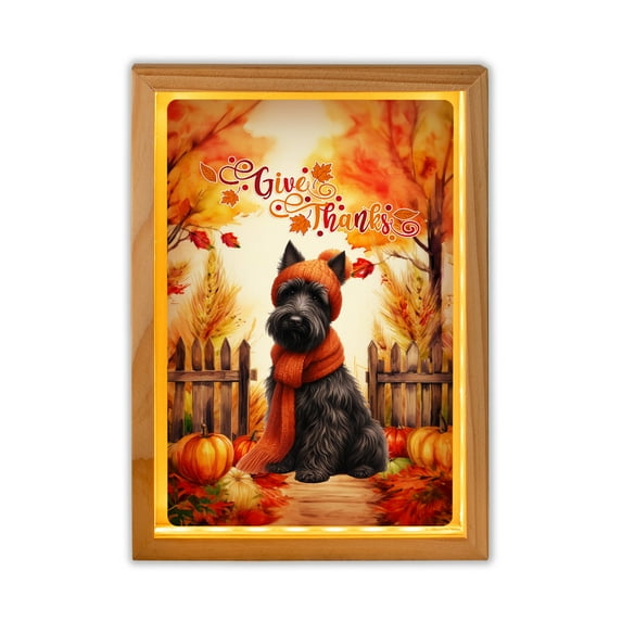 Happy Thanksgiving Scottish Terrier Give Thanks Fall Beanie Scarf Welcome Acrylic Plaque with Wood Photo Frame Box Scottie Dog Lover Gifts Light Box - 00020