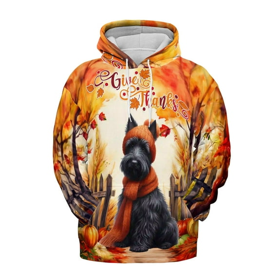 Happy Thanksgiving Scottish Terrier Give Thanks Fall Beanie Scarf Welcome All Over Print 3D Hoodie Unisex Merch Hoodies Scottie Dog Lover Gifts - 00020