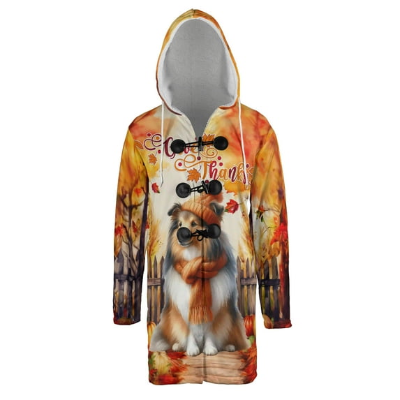 Happy Thanksgiving Shetland Sheepdog Give Thanks Fall Beanie Scarf Welcome All Over Print 3D Hooded Duffle Toggle Coat Sheltie Dog Lover Gifts - 00020