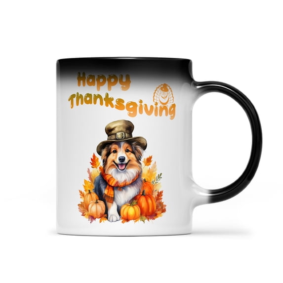Happy Thanksgiving Shetland Sheepdog Welcome Thankful Fall Autumn Pumpkin Heat Color Changing Mug Sheltie Dog Lover Gifts Magic Coffee Mug - 02021