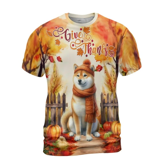 Happy Thanksgiving Shiba Inu Give Thanks Fall Beanie Scarf Welcome All Over Print 3D Shirt Unisex Merch Shibas Dog Lovers Gifts Idea - 00020