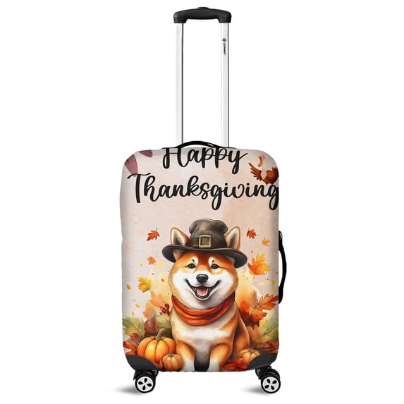 Happy Thanksgiving Shiba Inu Welcome Thankful Fall Autumn Pumpkin Travel Luggage Cover Shibas Dog Lovers Gifts Idea Suitcase Dust Protective Decor - 02021
