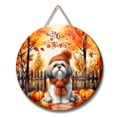 thumbnail image 1 of Happy Thanksgiving Shih Tzu Give Thanks Fall Beanie Scarf Welcome Round Wood Sign Lion Dog Lover Gifts Hanging Wall Home Decor - 00020, 1 of 5