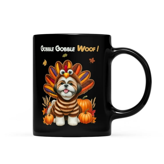 Happy Thanksgiving Shih Tzu Turkey Costume Pumpkins Autumn Leaves Mug Lion Dog Lover Gifts Coffee Tea Cup - 130144
