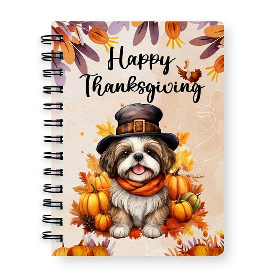Happy Thanksgiving Shih Tzu Welcome Thankful Fall Autumn Pumpkin Spiral Bound Journal Lion Dog Lover Gifts 5x7in Spiral Notebook - 02021
